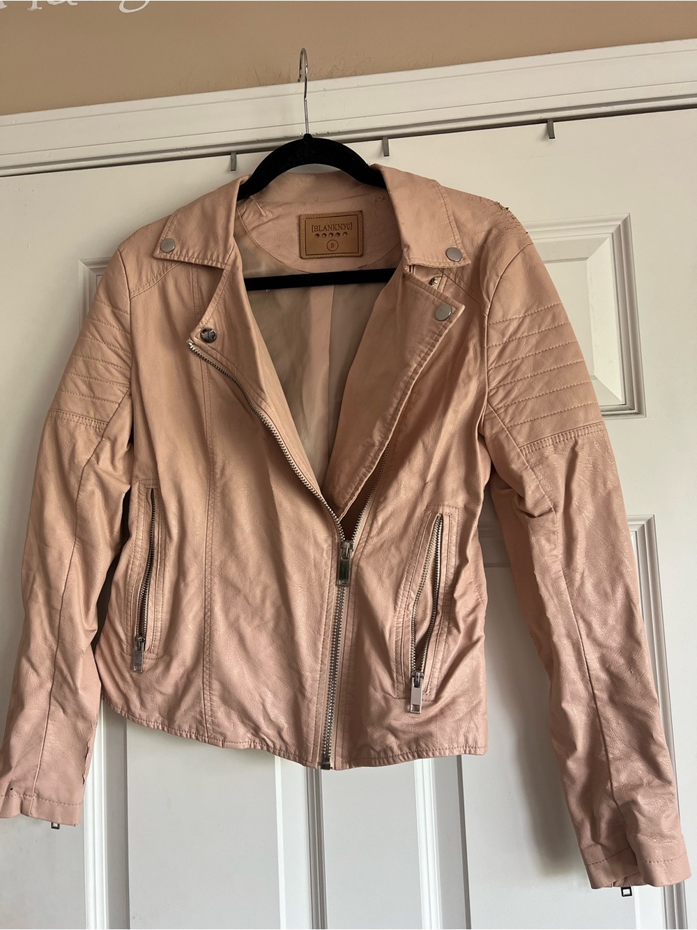 Blank NYC Soft Blush Pink Moto-Style Faux Leather Jacket